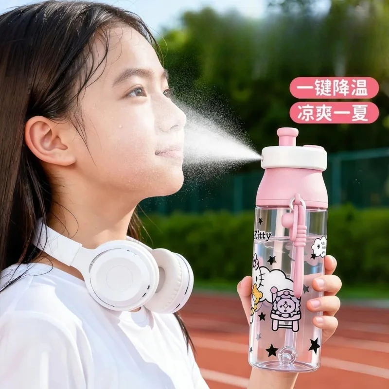 

Anime Sanrio HelloKitty Cooling Spray Water Bottle Straw Cup Summer Cute Kawaii Portable Student Lightweight Breathable Gifts