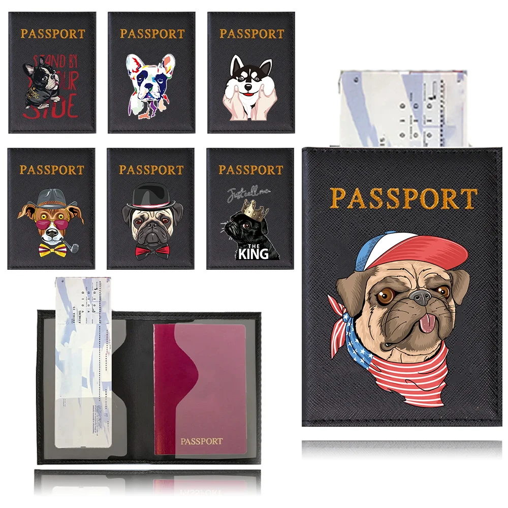 Fashional Dog Pattern Travel Passport Holder, PU Leather Literal Passport Cover for Women & Men, Slim Travel Wallet Accessory