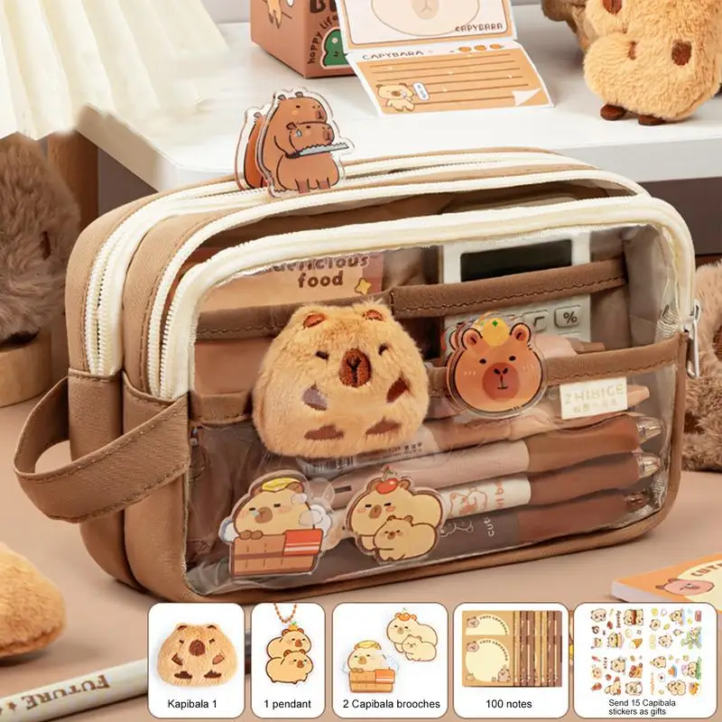 

Cute Capybara Pencil Case Transparent with Compartments Aesthetic Pencil Pouch School Case Supplies For Boys And Girls