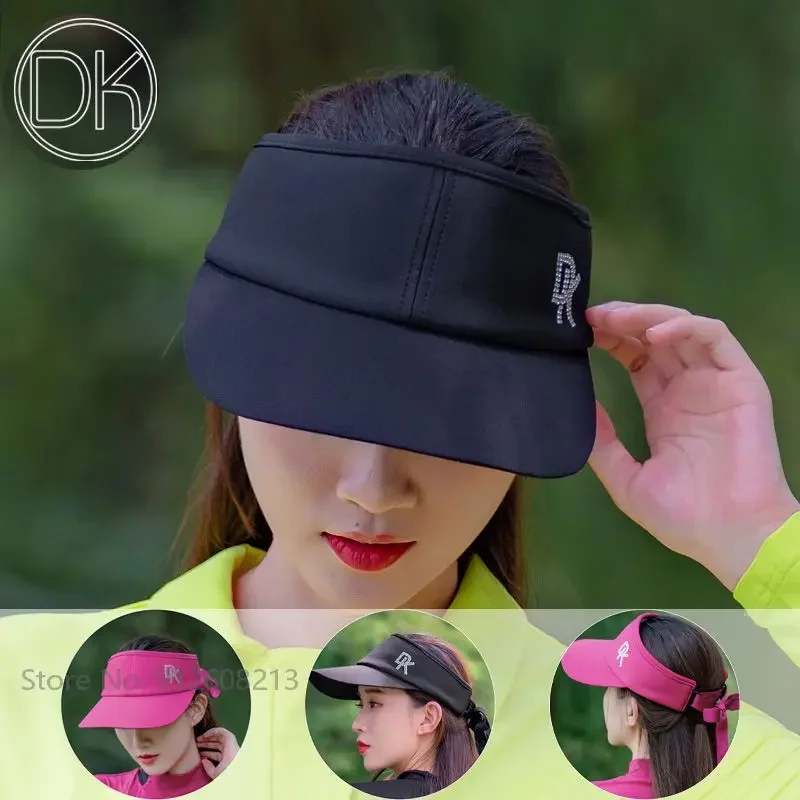 DK Female Sport Peaked Hats Summer Ladies Sunscreen Golf Empty Top Caps Women Breathable Adjustable Sun Visor Hat with Bow Tie