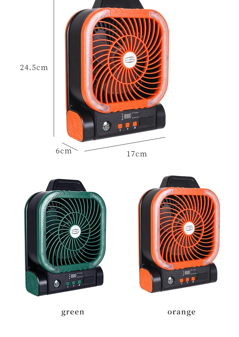 Solarbetriebener Campingventilator, tragbarer, wiederaufladbarer Tischventilator für den Außenbereich mit LED-Licht, Powerbank, Klapphaken für Zelt und Angeln – Detail 15