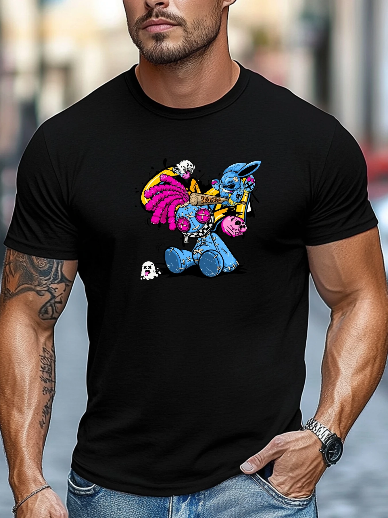 

Mens t-shirt 100% Cotton Graffiti Doll Graphics Summer Soft Comfort Fit Round Neck Casual Breathable Tee Daily Wear Tops