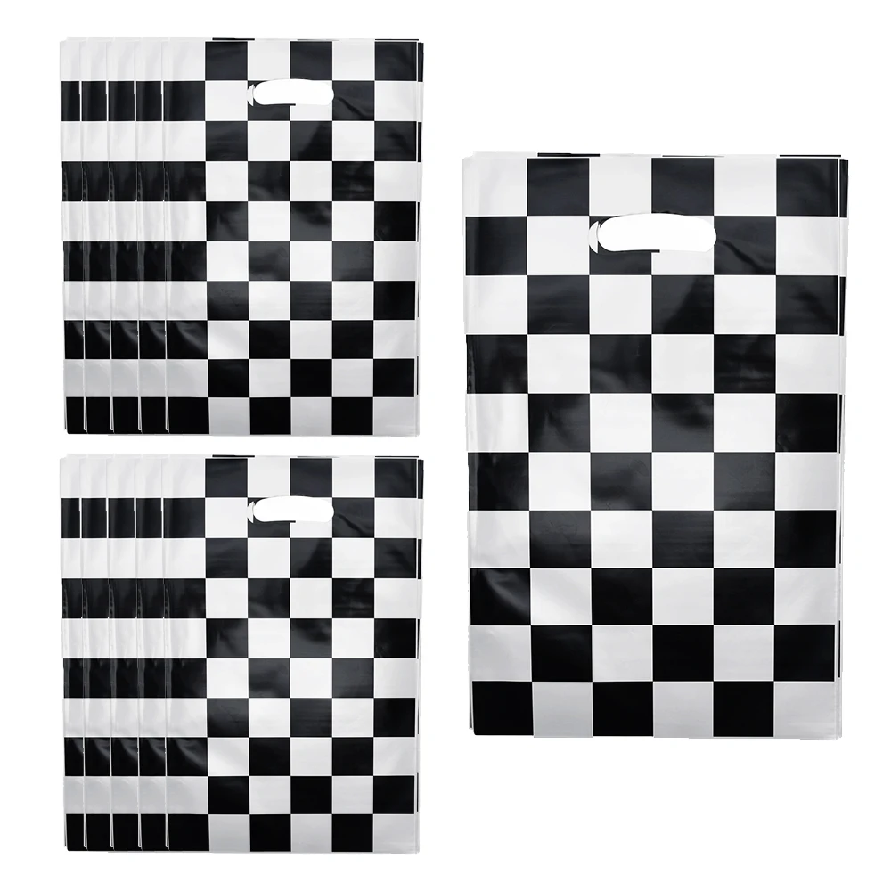 Black White Racing Car Party Servies Chess Plastic Gift Bag Loot Bag Kid Boy Girl Birthday Party Supplies Cartoon Theme Decorati