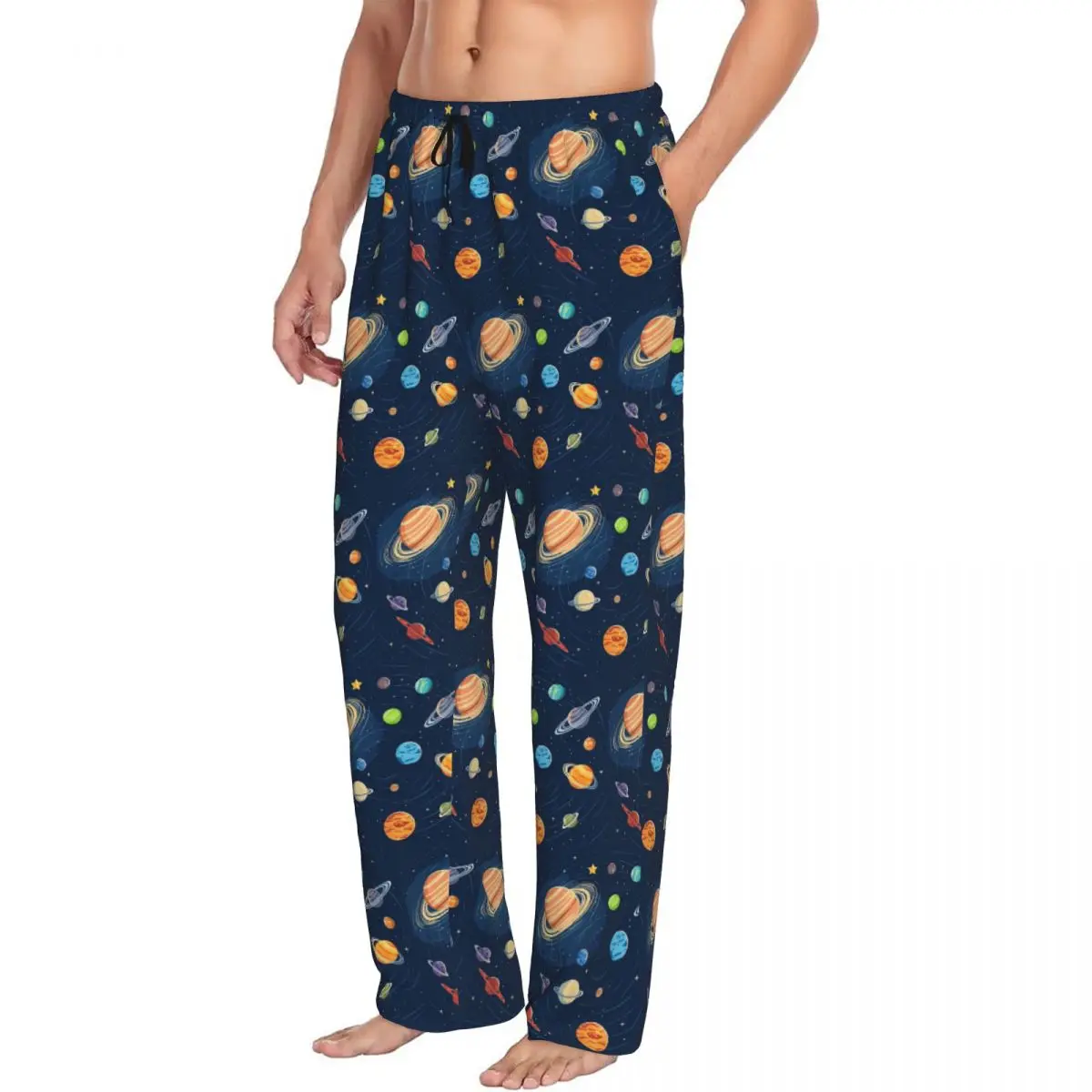 Custom Solar System Space Planets Universe Men Pajama Pants Lounge Sleep Sleepwear Bottoms with Pockets