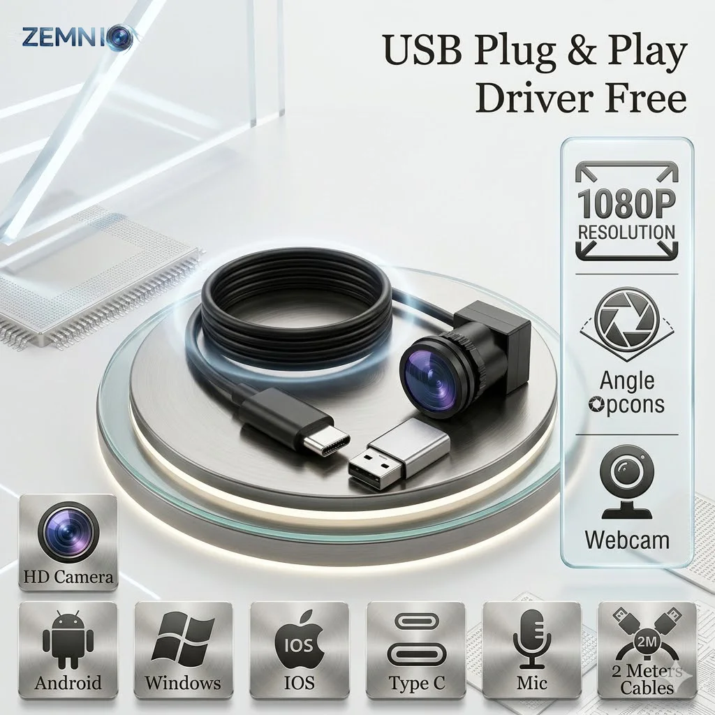 

1080P Webcam USB/Type-C, 3.7mm (90°) & 2.8mm (120°) Lens Options, Plug Play Camera with Mic, 2M Cable for Laptop TV Monitor