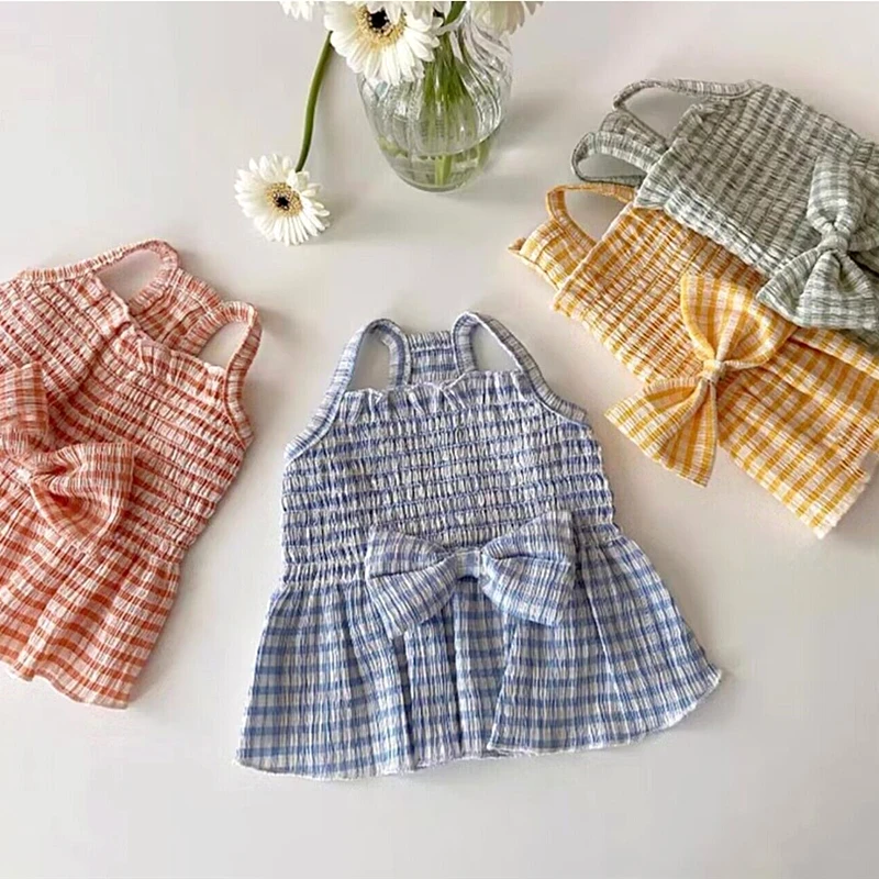 

Plaid Dog Dress Princess Style Pet Skirt Teddy Summer Clothes Pomeranian Cat Soft Pullover Female Dog Dresses