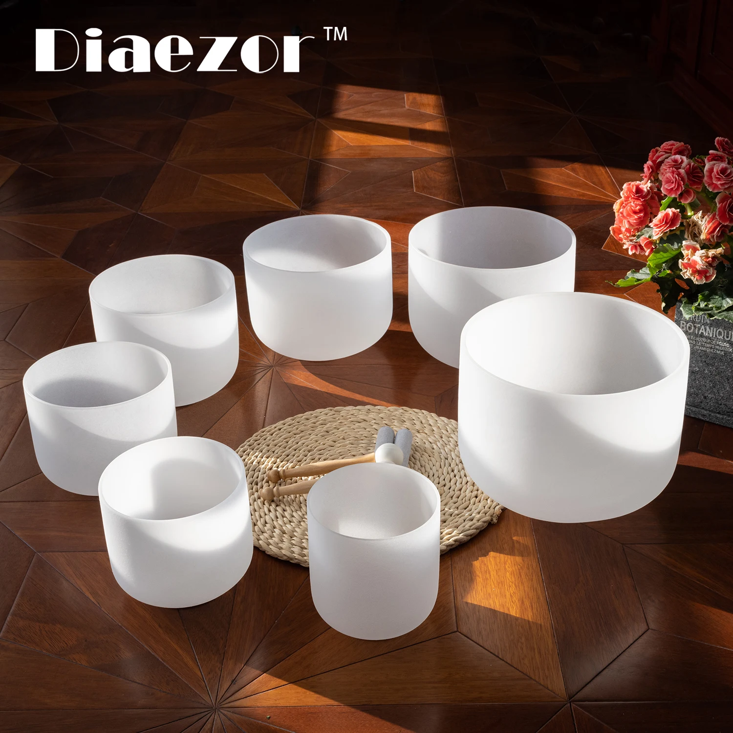 

Diaezor 7-12" 440/432hz White Frosted Quartz Crystal Singing Bowls set 7pcs Chakra For Sound Healing and Meditation with Bags