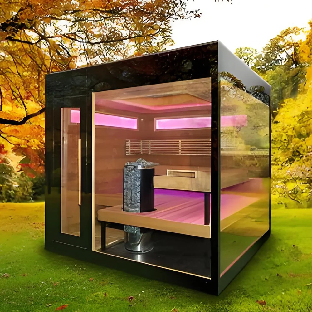 4 Person Sauna Room, Red Cedar and Hemlock Solid Wood Outdoor Sauna, Far Infrared and Traditional Steam Sauna, 1800x1200mm