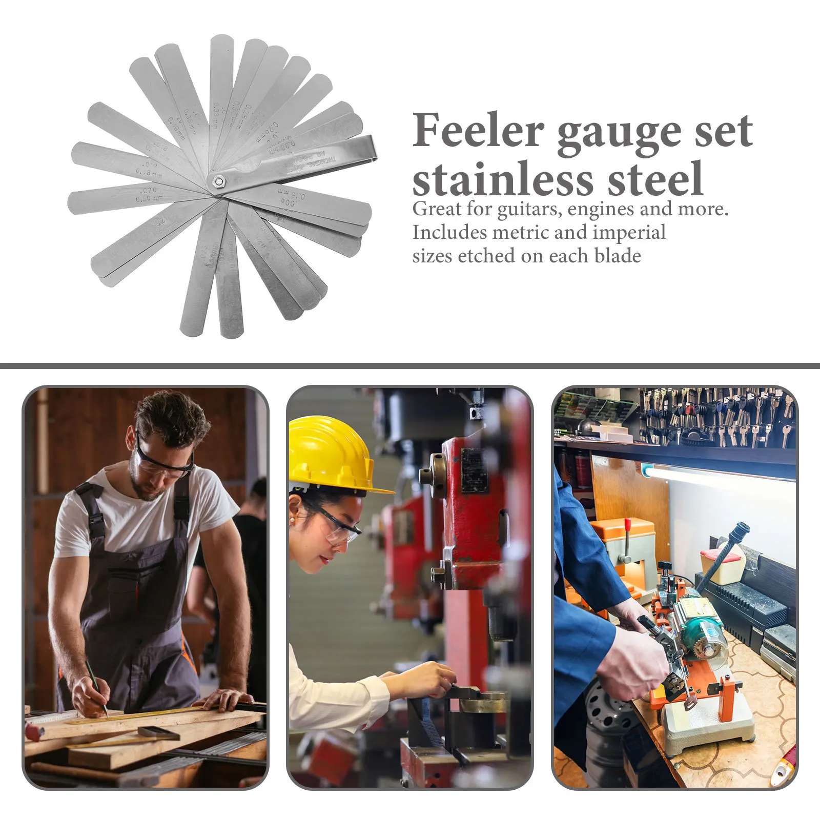 ชุดเกจวัดความหนาสแตนเลส 1 ชุด แบบสองหน่วย (เมตริก/อิมพีเรียล) สำหรับวัดช่องว่างวาล์ว ใช้ได้กับกีตาร์และเครื่องยนต์
