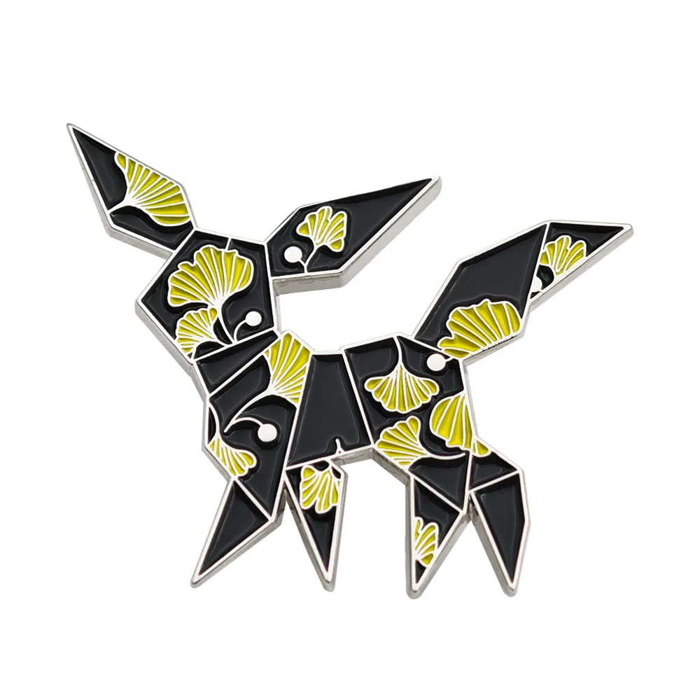 Origami Anime Fuchs Emaille-Pin Japanische Ginkgo Biloba Cartoon-Broschen Geometrische Tier-Reversnadeln Schmuckgeschenk für Rucksäcke – Detail 1
