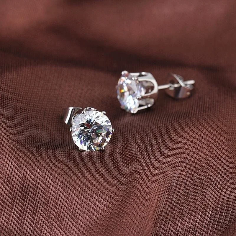 6mm Six Claw Zircon Crystal Stud Earrings Men Women Hip Hop Cool Simple Bling Silver Color Jewelry Wholesale Brincos Punk Gift