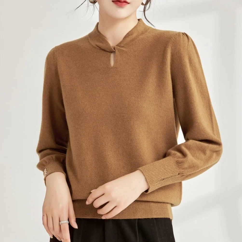 

Свитер из чистой шерсти, женское модное нижнее белье Camere, теплое, мягкое, обычное, све, длинная длина, однотонное, для поездок на работу, Sle