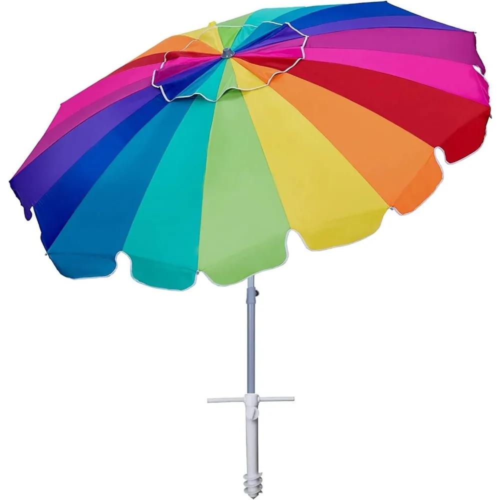 Parapluie de plage High Wind avec ancre à sable et abri solaire inclinable, protection UV 50 +, parapluies d'extérieur, pare-soleil rapide de 7,5 pieds