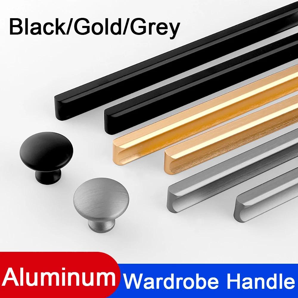 Modern Golden Wardrobe Handle Aluminum Alloy Grey Wine Cabinet Door Handle Drawer Black Lengthened Handle Furniture Hardware