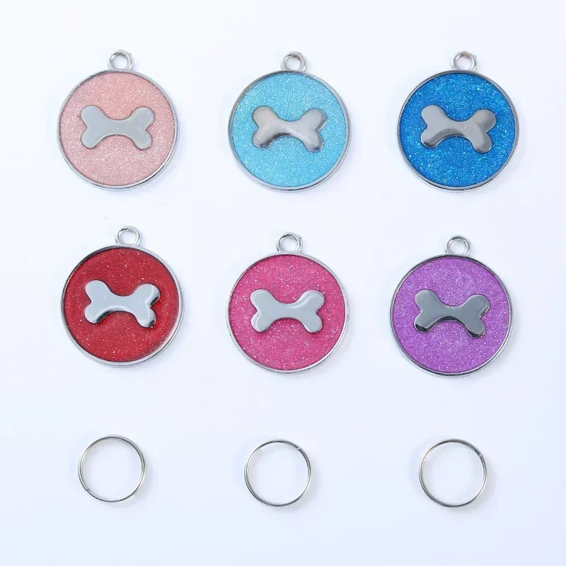 Dog Tags Engraved Puppy Pet ID Name Cat Dog Collar Tag Pendant Pet Accessories Bone Coin Glitter Random Color