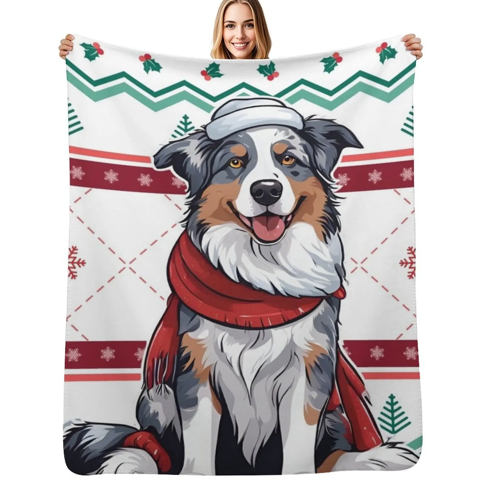 Aussie: Australian Shepherd Against Christmas Sweater Pattern Throw Blanket Stuffeds Beach Soft Tourist Sofa Blankets