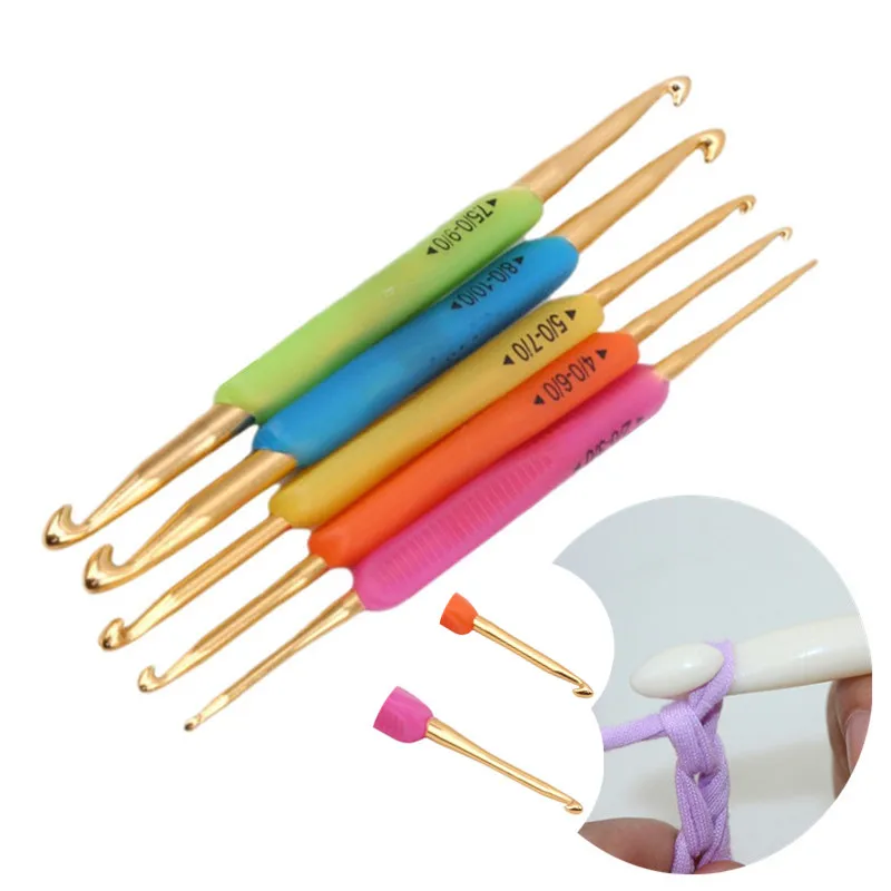 Double End Crochet Hook Set Golden Aluminum Crochet Needles Knitting Crochet Markers Ring Knitting Stitch Markers DIY Sew Tools