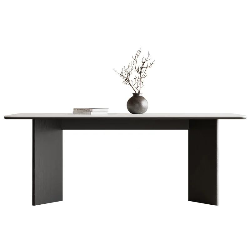 

French retro Delifeng rock slab dining table solid wood dining table household small apartment cream rectangular