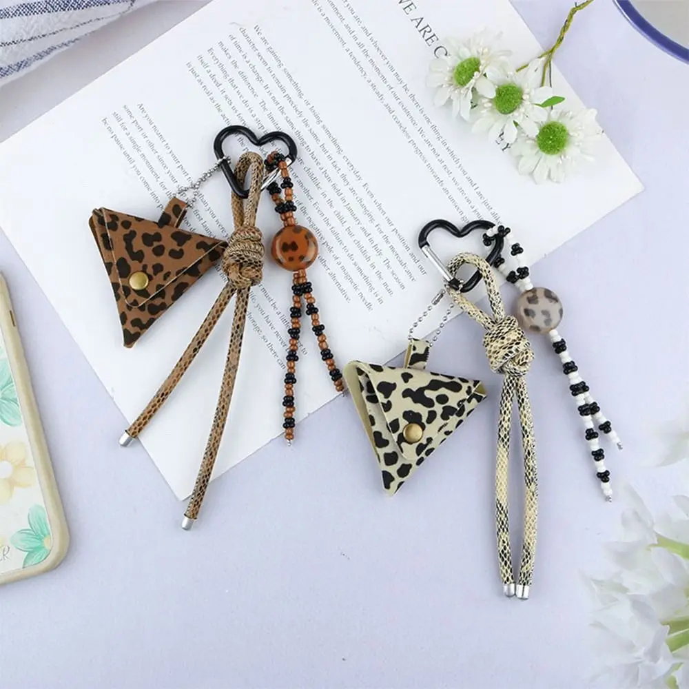 New Leopard Y2K Leather Rope Keychain PU Leather Multifunctional Bag Pendant Personality with Mini Bag Keyring