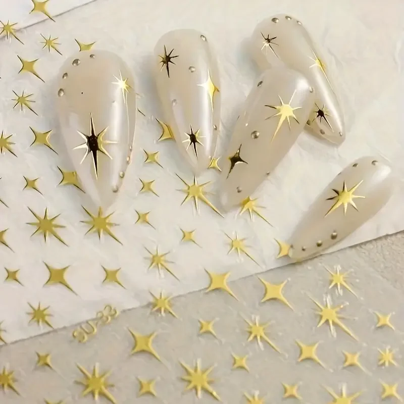 1 adet Altın 3D Metal Lazer Yıldız Yağmuru Tırnak Çıkartmalar Canlı Y2K Nail Art Süslemeleri Manikür Fransız Tırnak Sanat ve DIY Tırnak