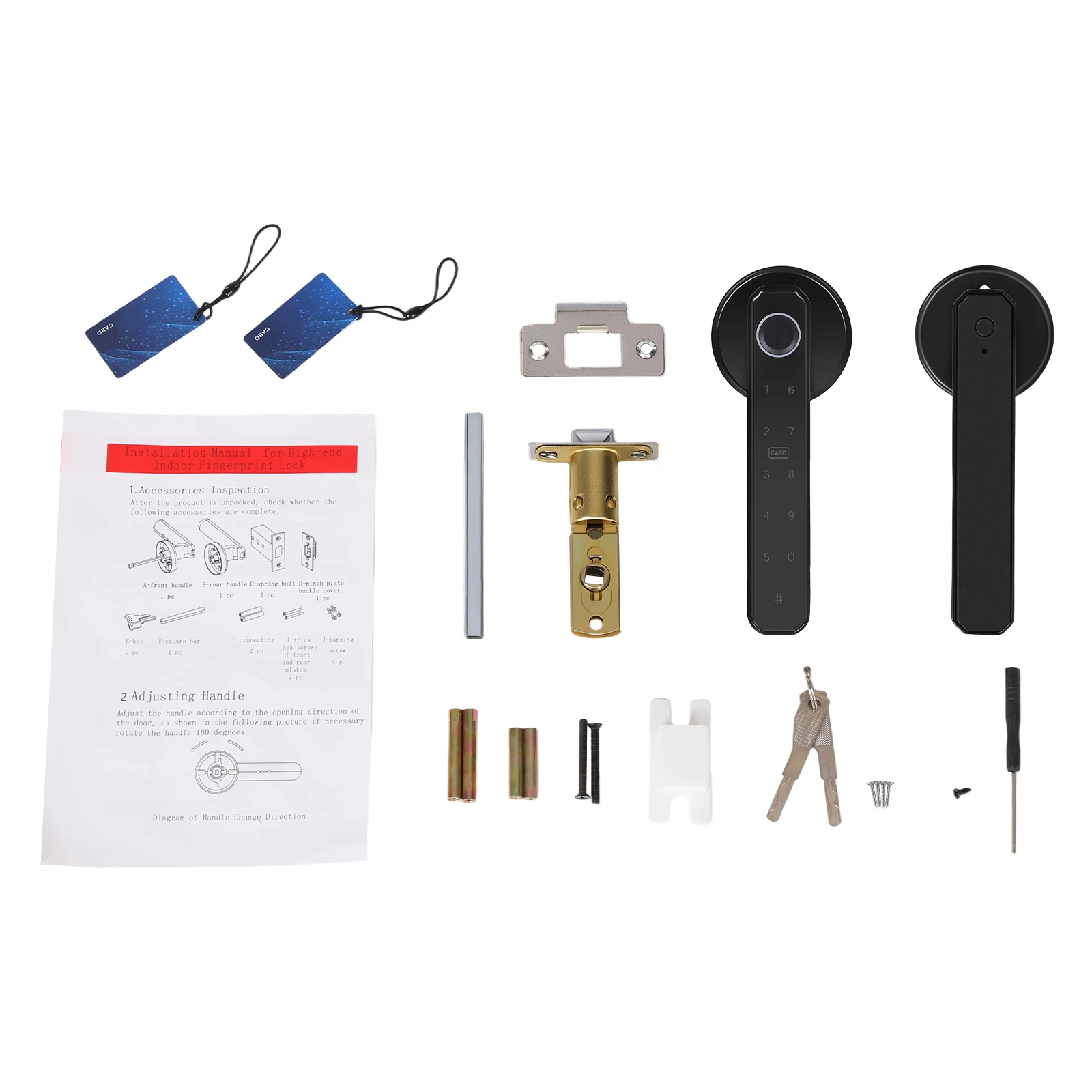 قفل مقبض الباب الذكي ببصمة الإصبع/كلمة المرور/بطاقة IC/مفتاح فتح 0.2s طاقة الطوارئ من النوع C لمكتب الشقة المنزلية