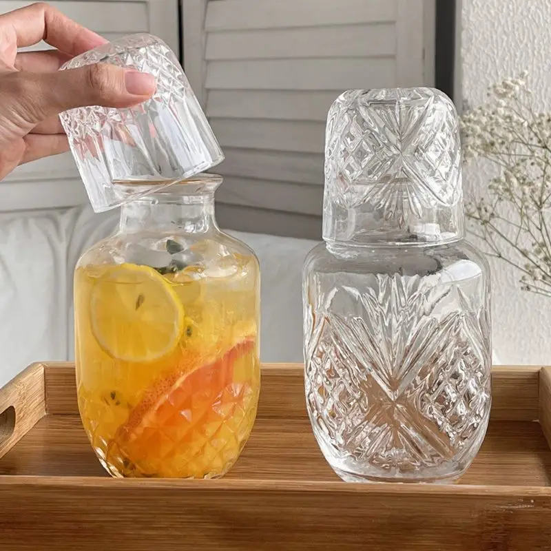 Home Water Bottle Portable Glass Fruit Tea Juice Cold Beverage Milk Cup with Lid American Water Bottle Set 5