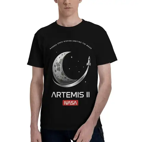 Manned Moon Mission Classic NASA Space Logo Art  Funny Graphic 100% Cotton T-Shirt Artemis II  Tops Tees For Men