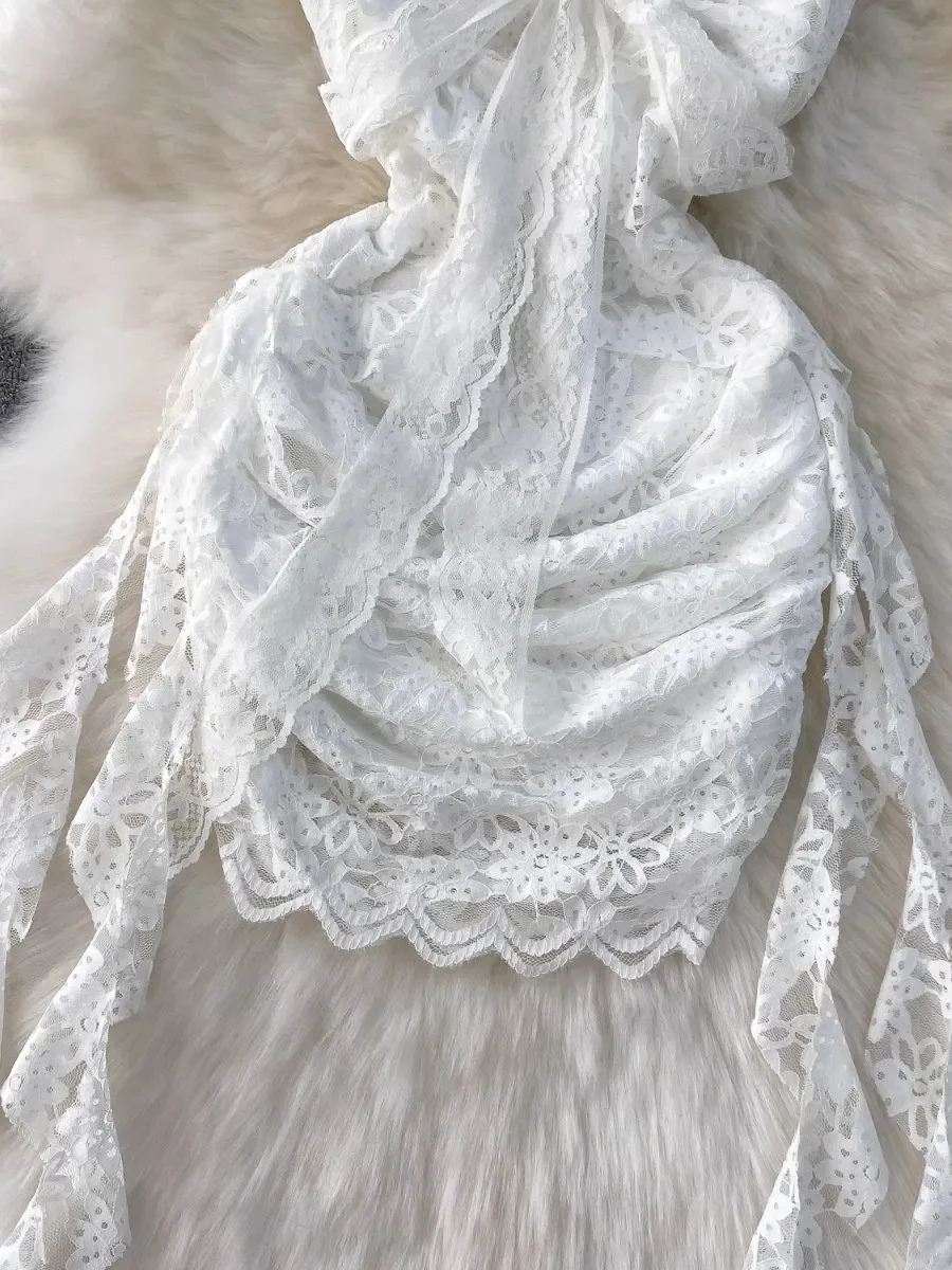 SSTss Hottie moda Sexy corte bajo encaje Streamer vestido con tirantes mujer novedad de verano Falda corta ajustada vestidos Nini