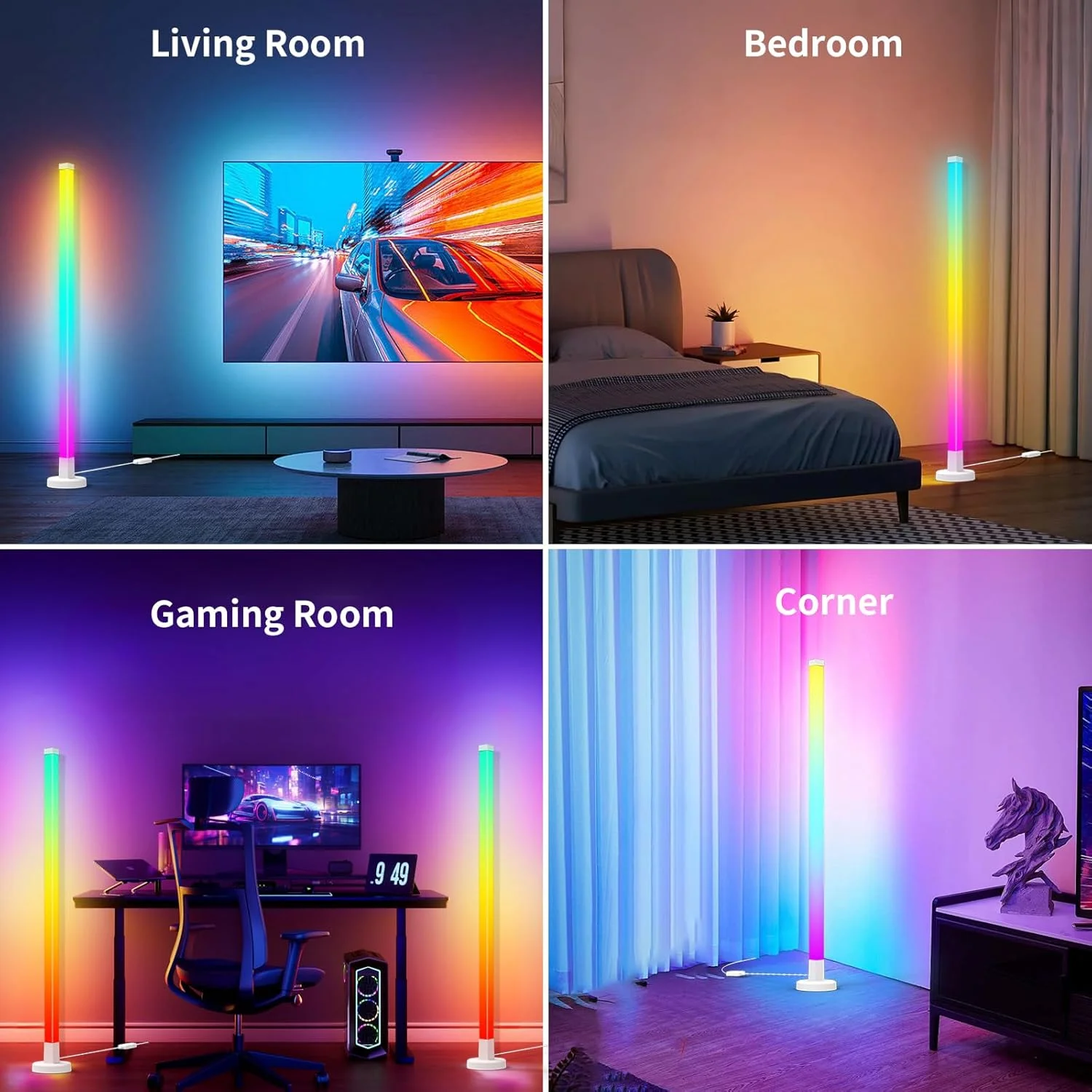 Lâmpada de chão de canto lâmpada de canto RGB inteligente com aplicativo e controle remoto lâmpada de pé de sincronização de música com 16 milhões de cores DIY