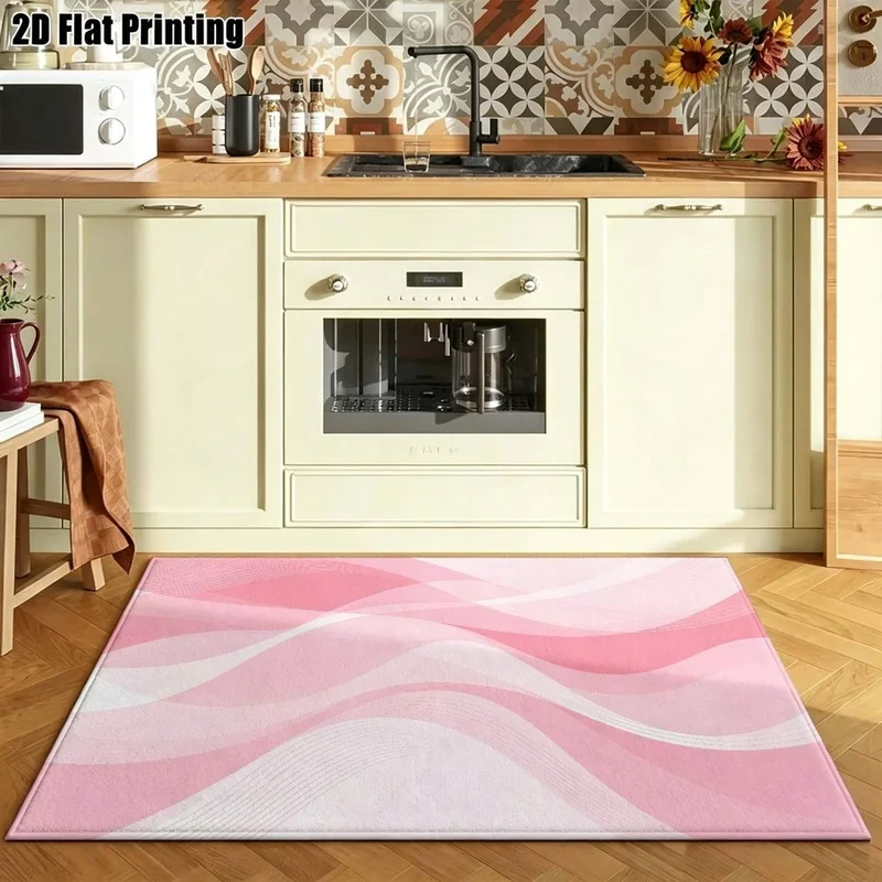 1Pc Light Luxury Gradient Soft Pink Wave Abstract Pattern Rug, Bohemian Style Decorative Rug for Living Room, Bedroom, Dining Room, Bedside, Indoor and Outdoor Patio, Home Decoration Accessories
