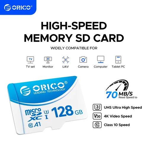 Imagen 1 del producto Tarjeta de memoria ORICO T3 128GB microSDXC UHS-I, lectura de 70 MB/s, 60 MB/s, recificación 4K UHD, U3, Class10, V30, A1, Micro SD para cámara
