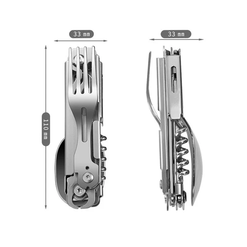 420 Stainless Steel Pocket Knife Multi-tool Portable Fork Spoon Outdoor Survival Camping Folding Knife Detachable Hand Tools