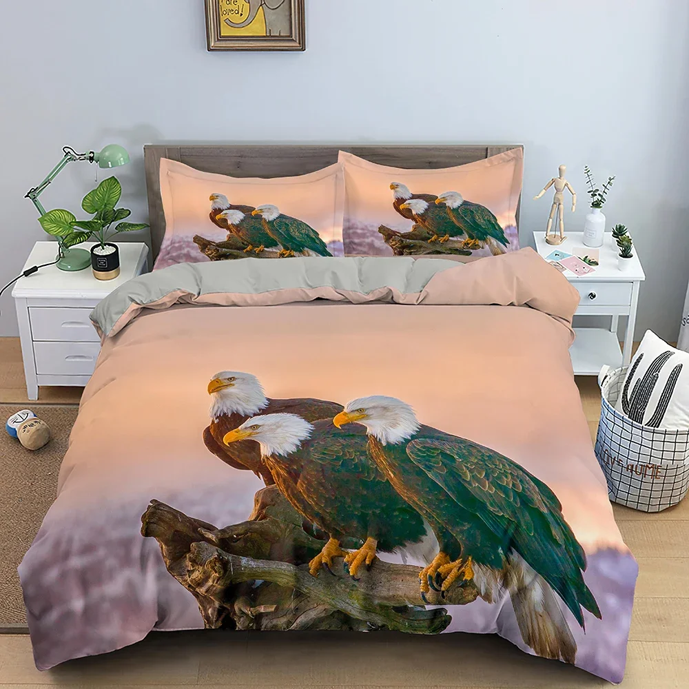 Eagle Duvet Cover Animal Bedding Set Queen King Size for Kids Teens Adults White Black Wildlife 2/3pcs Polyester Quilt Cover