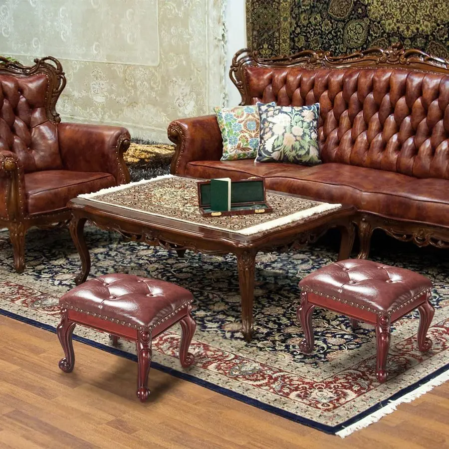 

Ottoman Foot Rest, Small Leather Footstool, Vintage Living Room Ottoman, Solid Wooden Shoe Stool, Dark Brown Customizable