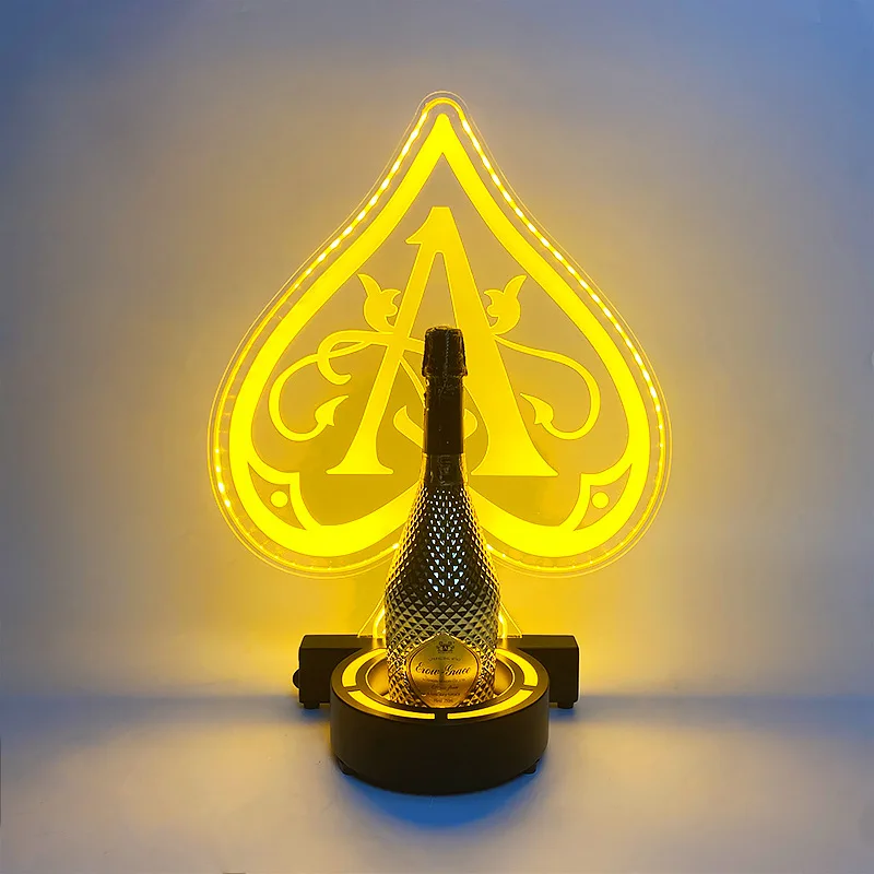 

2023, золотисто-желтая светлая лопата, бар, КТВ, король шампанского, кованый железный поднос для вина, неоновая светящаяся винная стойка