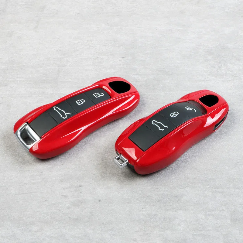 Key Fob Cover Carmine Red for Porsche Panamera 911 718 Macan Taycan Boxster Cayman Cayenne Key Case Shell Replacement