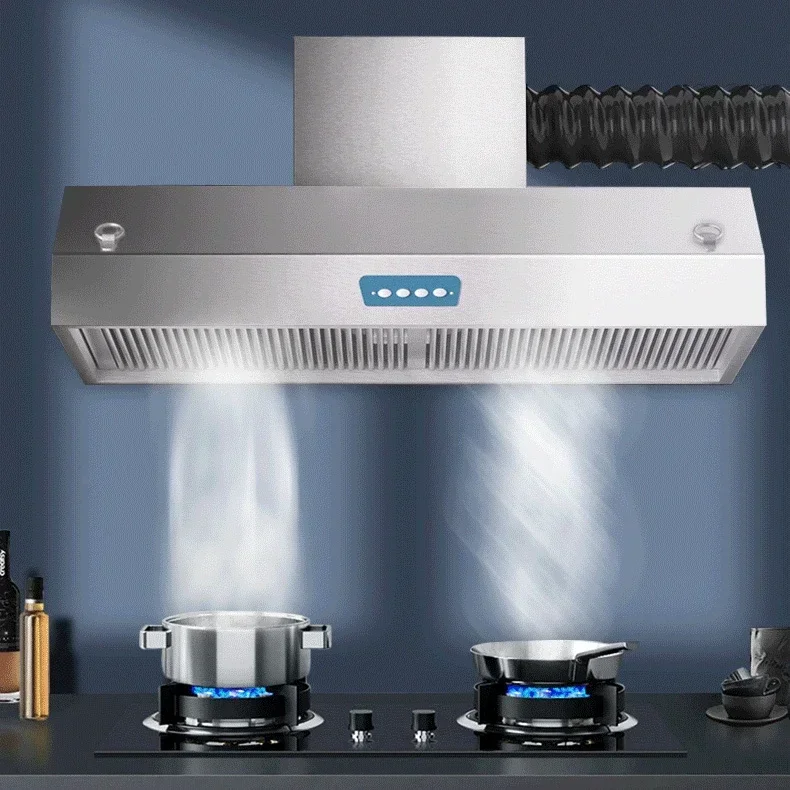 New range hood commercial stainless steel exhaust hood large suction wind power restaurant kitchen purifier all-in-one machine