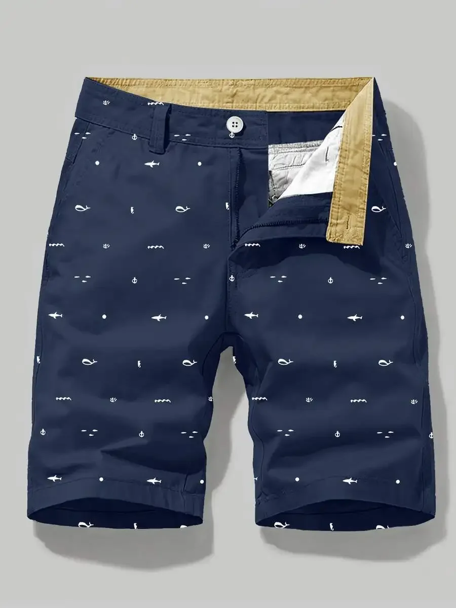

Mens Slim Fit Printed Casual Summer Shorts With Inner Color Block Waistband