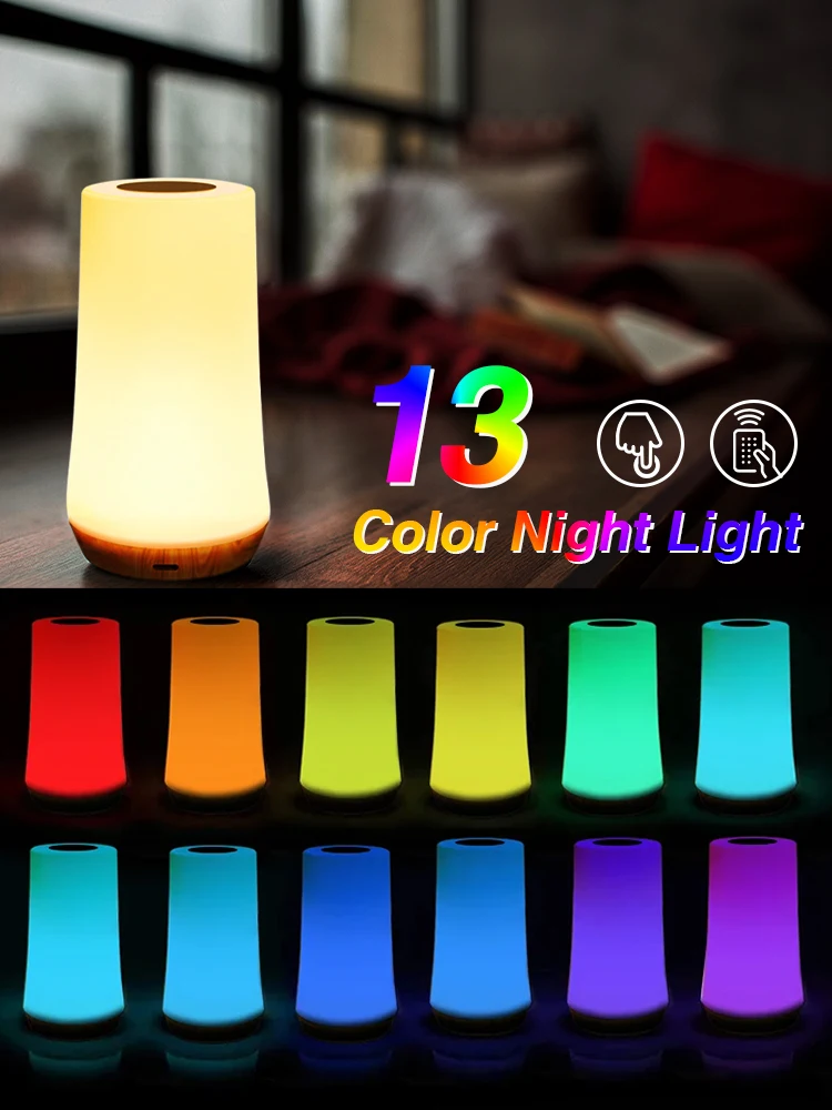 LED Night Light 13 Color Changing RGB Table Lamp Remote Control Touch Rechargeable RGB Night Lamp Dimmable Bedside Light