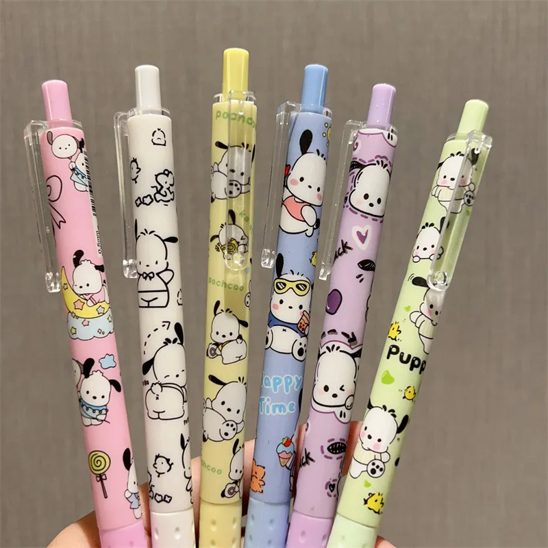 

6pcs Sanrio Cartoon Pochacco Neutral Pen Kawaii Writing Smooth Student Stationery Black High Beauty Ballpoint Pen SchoolSupplies