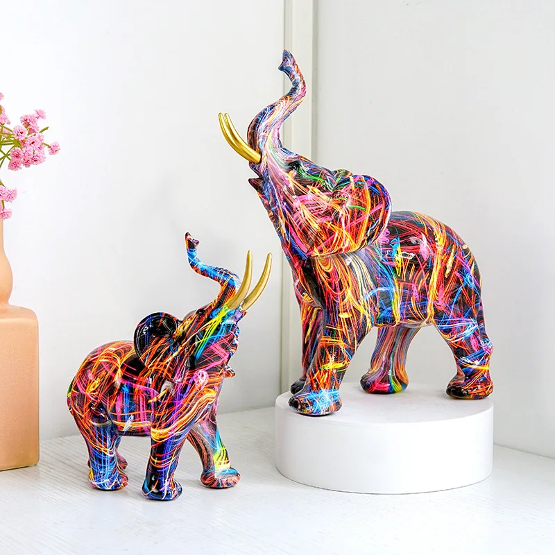 Animal Statue For Living Room Decorative Sculptures For Home Decor Interior Figurine For Decoration Desk Table Colorful Elephant