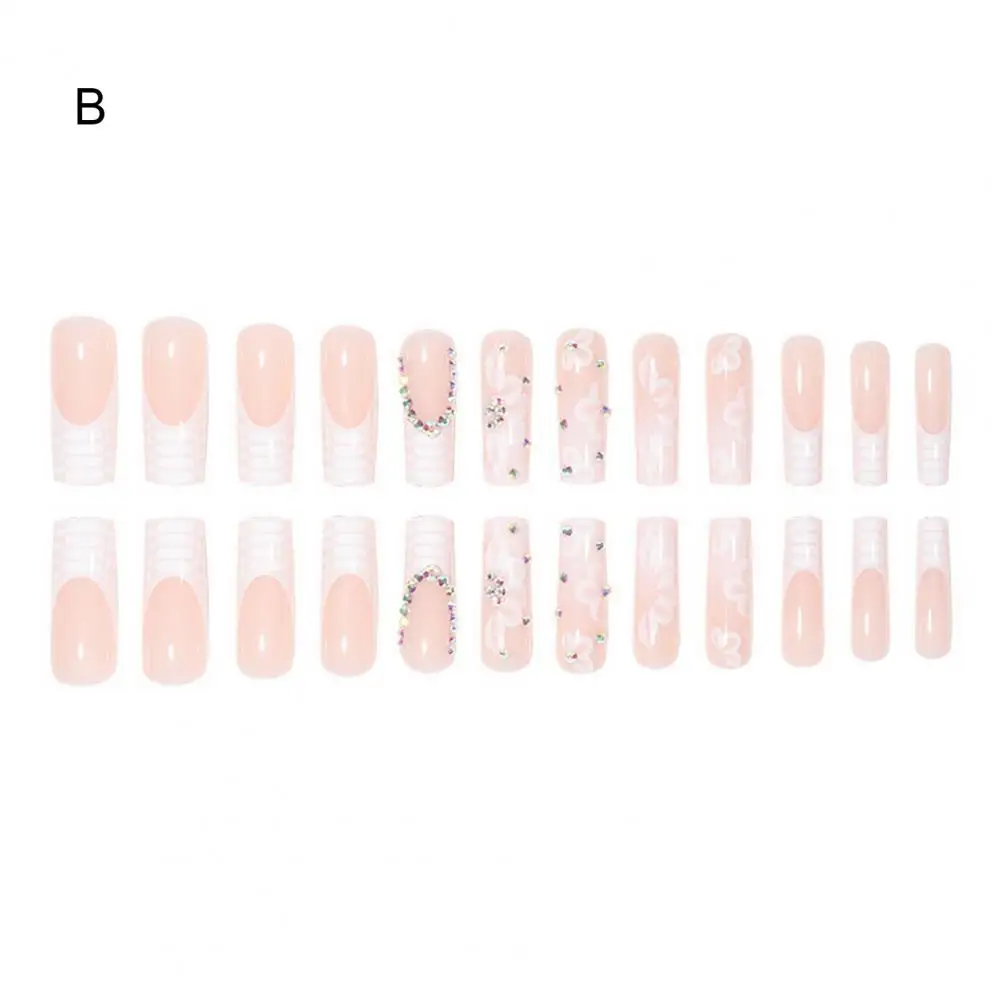 Gift for Wives Long Fake Nails Flowers Extra Long Square Fake Nails 24pcs Full Cover Manicure Design Nail Tips for Women Quick