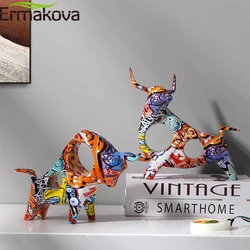 ERMAKOVA Resin Graffiti Bull Statue Bull Ox Figurine Decor Abstract Bull Sculpture Home Decor Bookshelf Table top Centerpiece