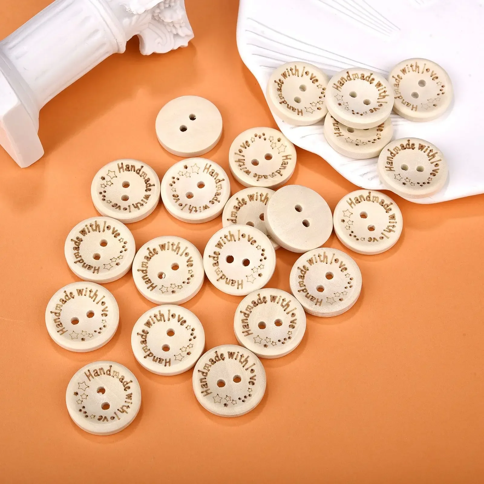 50pcs/Pack 20mm Wooden Buttons Handmade DIY Round Button For Scrapbooking Crafts Clothes Repair Decor Sewing Button Accessories