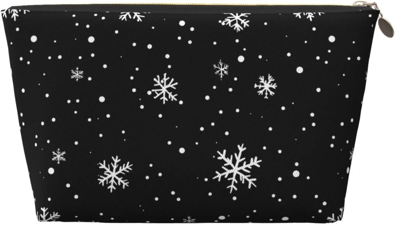 Cosmetic Bag Snowflake Black Winter Makeup Pouch Travel Toiletry Organizer Zipper Waterproof for Women