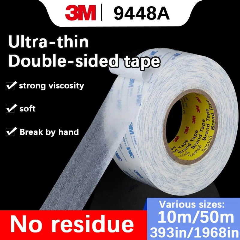 3M 9448A Double-sided Adhesive Tape - High viscosity, ultra-thin, for household use, repair, manual application, fixation