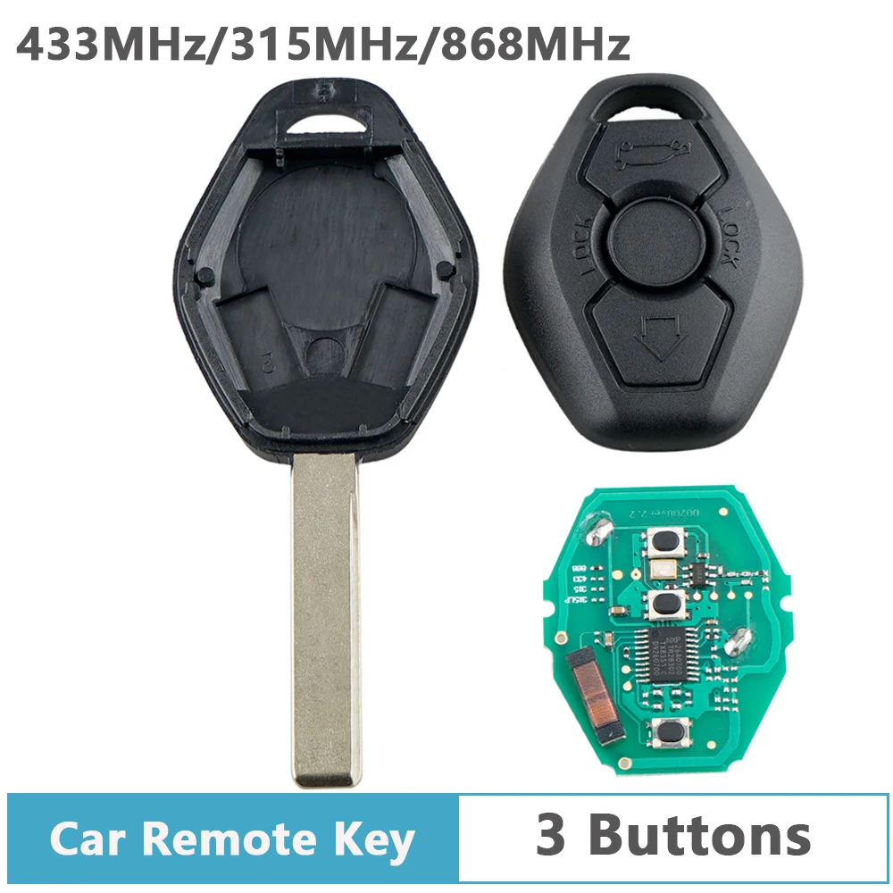 

3 Buttons 433MHz/315MHz/868MHz Remote Key Fob with ID46/7944 Chip Fit for BMW CAS2 3/5 Series E46 E60 E83 E53 E36 E38 Remote Key