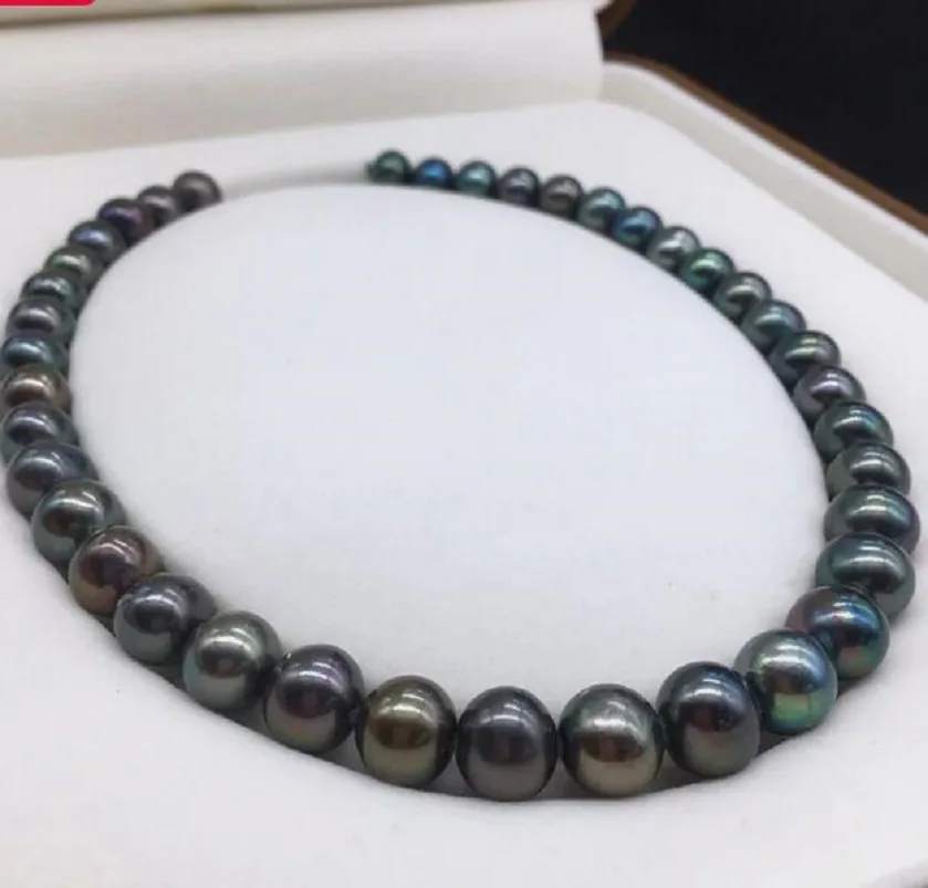 18“”AAAAA LUSTER 10-11mm REAL natural Tahitian black pearl necklace 14k Clasp