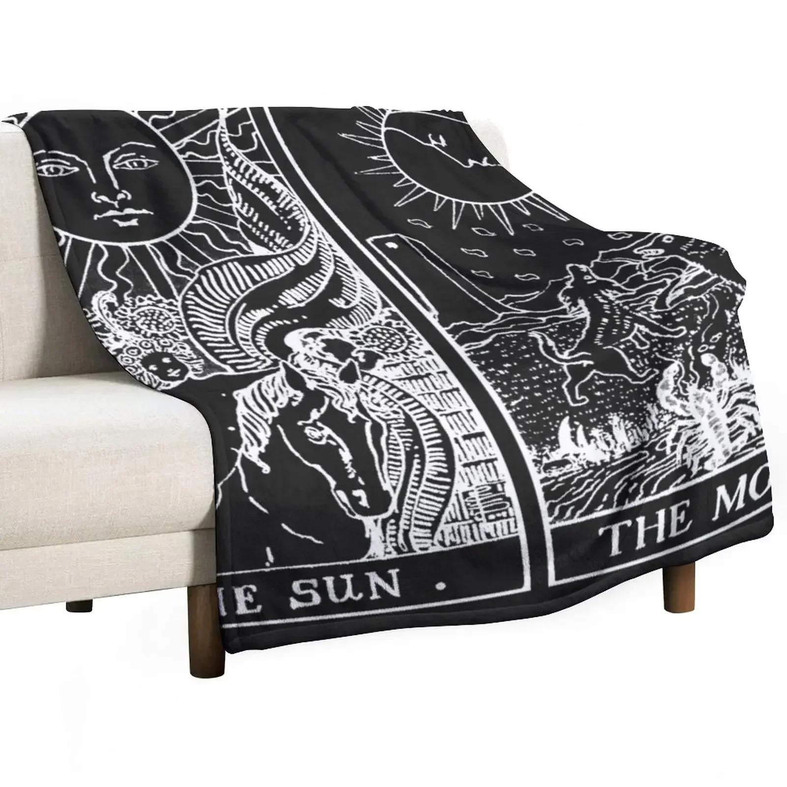 

The Sun and Moon Tarot Cards | Pearl & Obsidian Throw Blanket funny gift Softest Retros Heavy Blankets