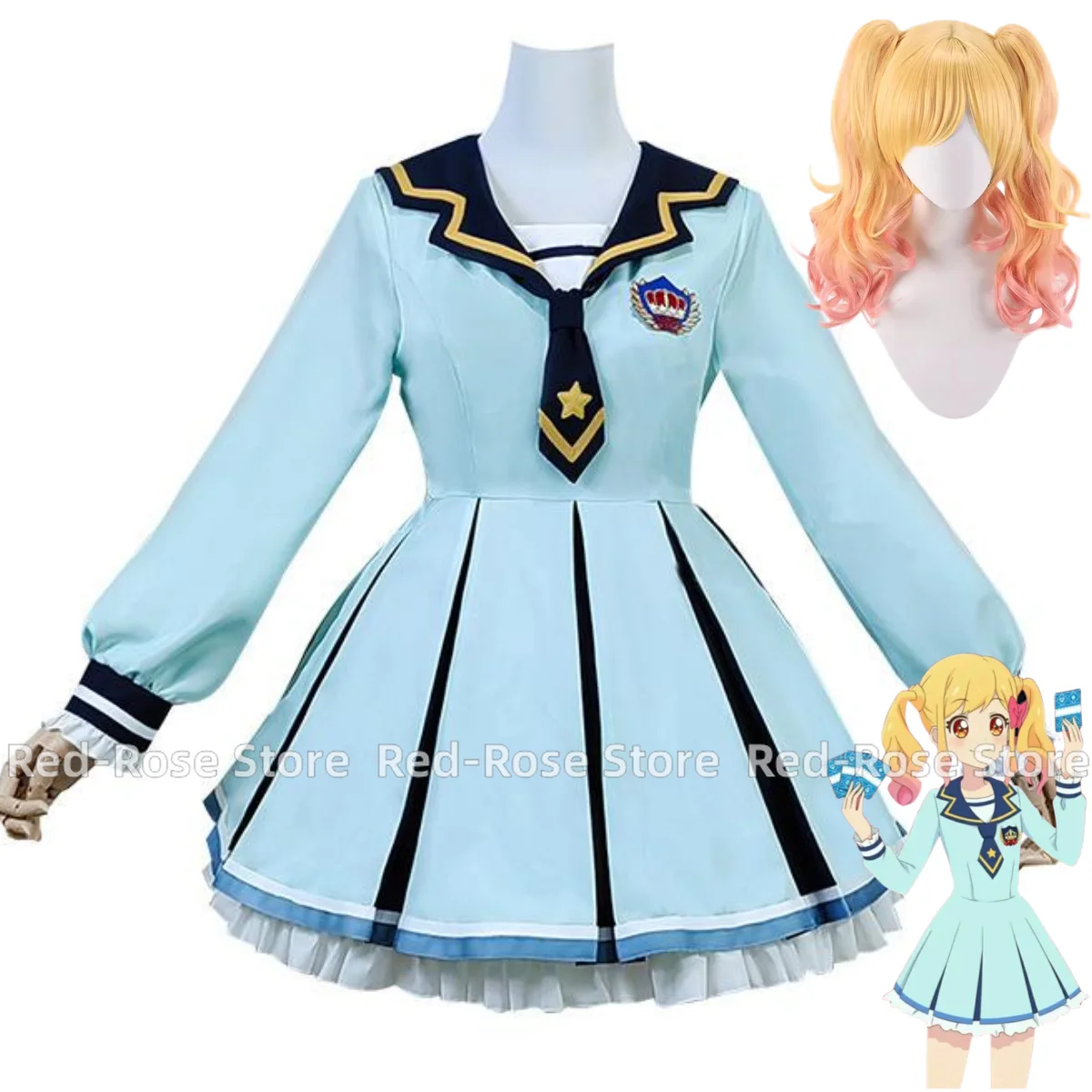 Anime Aikatsu！Nijino Yume Sakuraba Rola Cosplay Costume Wig Blue JK School Uniform Dress Kawaii Campus Sailor Suit